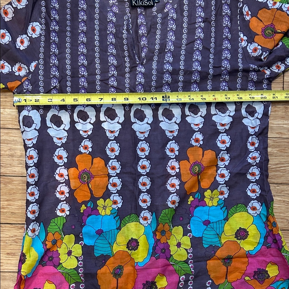 Kiko Women's Floral Print Tunic 70’s Print Gauzy Boho Resortwear Women’s L - Picture 3 of 5